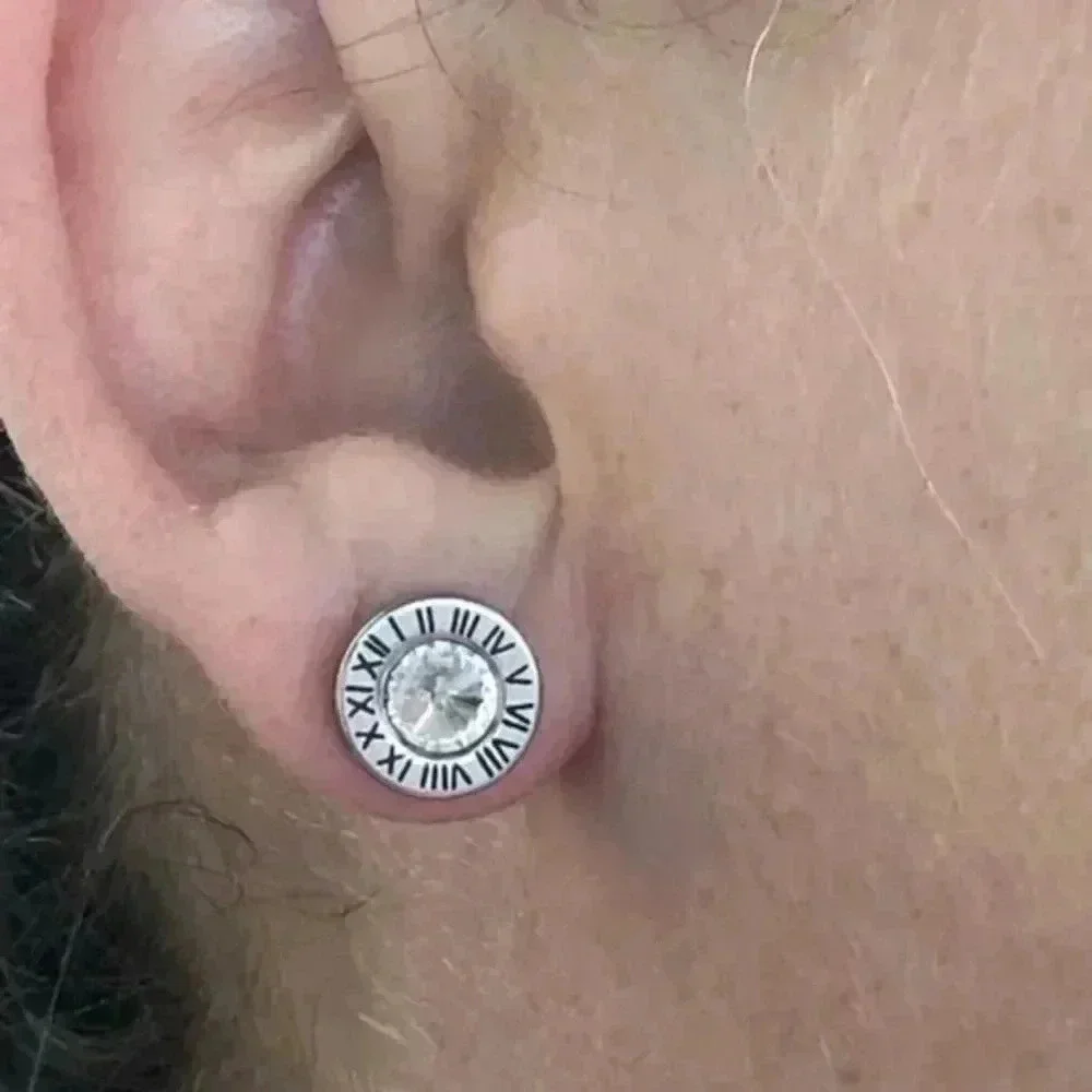 Silver Roman Numerals Designer Style AAA Zircon Stud Earrings NWT